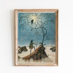 canvas art print | landscape with sea of fog oil art | bird on tree art print | halloween wall art | wizard portrait
