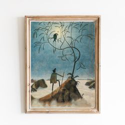 CANVAS ART PRINT | Landscape with Sea of Fog Oil Art | Bird on Tree Art Print | Halloween Wall Art | Wizard Portrait
