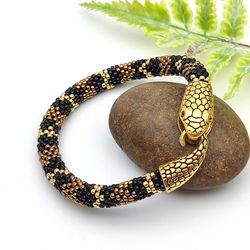 Brown snake bracelet for men and women Ouroboros Handmade jewelry Beaded snake bracelet Serpent bracelet Gift for men