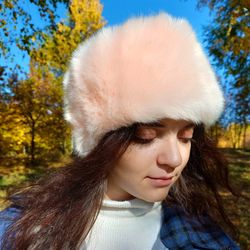 Headband made of faux fur. Pink fluffy headband for women. A gift for girlfriend, mother, sister. Cute warm fur headband