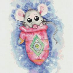 cross stitch pattern | mouse | christmas | 4 sizes | pdf counted vintage highly detailed stitch