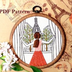Contemporary 3D Embroidery Hoop Art. Paris Wall Art. Digital File. Beginner Embroidery PDF Pattern. Girl Hair Embroidery