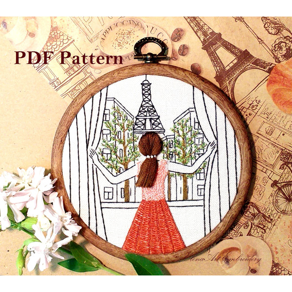 Contemporary 3D Embroidery Hoop Art for Beginner. PDF Pattern. Paris Wall Art. Stitch Guide Needlepoint. Beginners Embroidery Tutorial. Embroidered hair. Eiffel