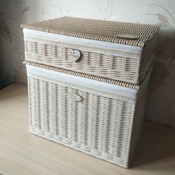 Set of 2 Wicker beige square baskets with lid, Baskets for dressing room, Storage baskets for cosmetics, custom size