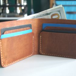 Leather bifold wallet with cards & cash pockets