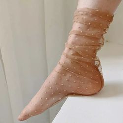 Tulle Sheer Socks for Women Polka Dots Small Mesh Socks Cute Lace High Slouch Retro Aesthetic