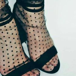 Black Tulle Sheer Socks for Women Polka Dots Small Mesh Socks Cute Lace High Slouch Retro Aesthetic