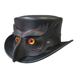 Owl Head Mask Band Leather Top Hat