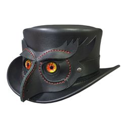 owl head mask band leather top hat