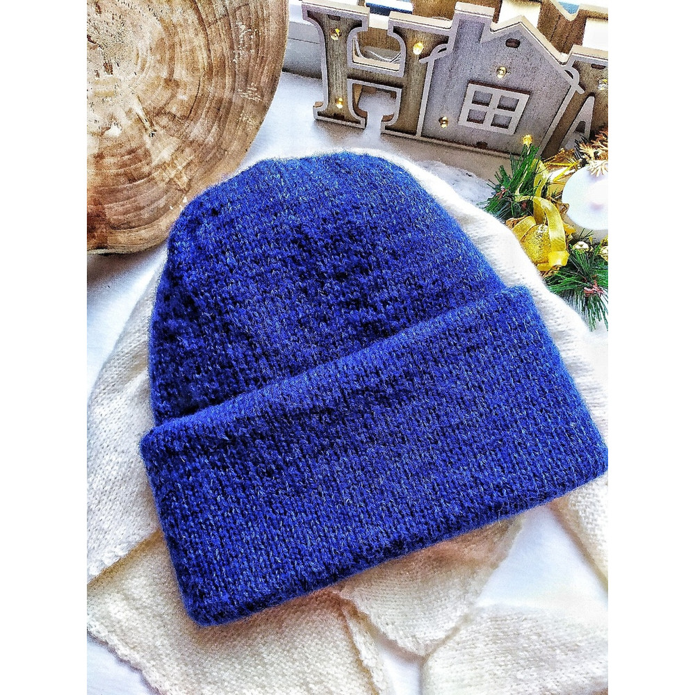 Double soft warm mohair handknit women hat blue hand knit hat moheir hat Women hats winter blue hat