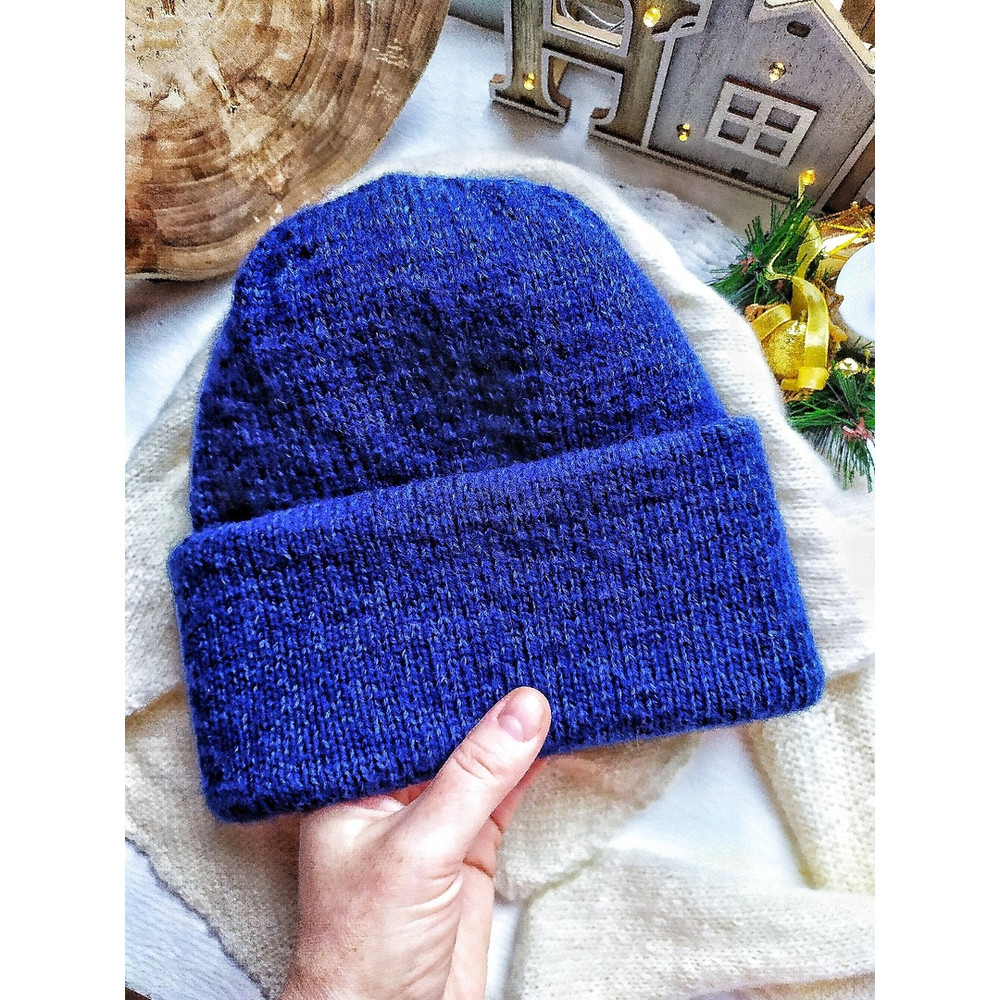 Women's Knit Hat.jpgDouble soft warm mohair handknit women hat blue hand knit hat moheir hat Women hats winter blue hat