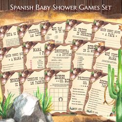 Spanish Western Baby Shower Games, Cowboy Baby Shower, Western Baby Juegos, Western Theme Rustic Baby Shower Bundle