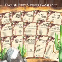 Western Baby Shower Games, Cowboy Baby Shower, Western Baby Game, Western Theme Baby Shower, Rustic Baby Shower Bundle