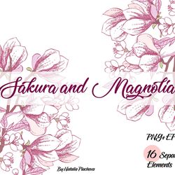 magnolia and clipart sakura, wedding clip art, flower, floral, apple tree. instant download, clip art