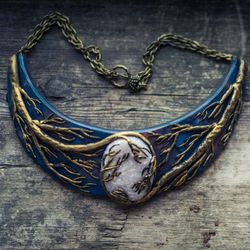 Wearable art Asymmetrical statement necklace polymer bib necklace faux opal