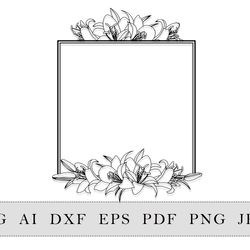 Floral Square frame with lilies flowers
