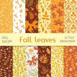 Fall leaves digital paper pack, autumn seamless patterns