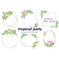 golden frames with tropical flowers Clipart PNG