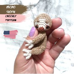 Micro amigurumi Sloth CROCHET PATTERN PDF, dollhouse miniature sloth