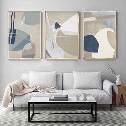 Abstract Large Art Three Posters Downloadable Prints Blue Gray Wall Art Set Of 3 Prints Triptych Abstract Painting