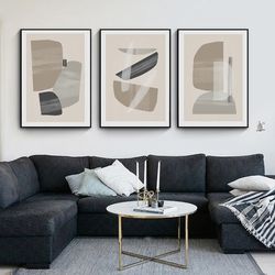 Three Posters Abstract Large Downloadable Prints Beige Gray Art 3 Piece Wall Art Set Of 3 Triptych Geometric Painting