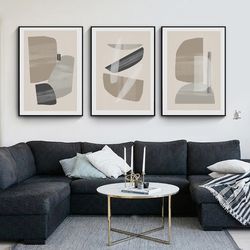 three posters abstract large downloadable prints beige gray art 3 piece wall art set of 3 triptych geometric painting