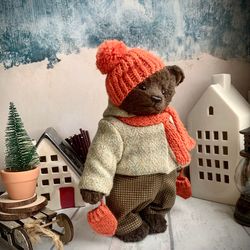 Tony teddy bear/plush handmade toy/collection bear-plush toy-cute toy-vintage toy-Teddy bear in clothes-ooak-artist toy