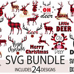 Bundle Christmas Svg, Merry Christmas Svg, Deer Buffalo Plaid Svg files, Digital download