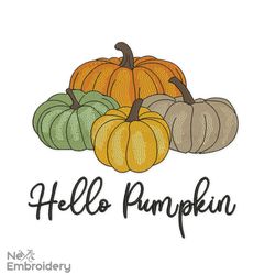 Hello Pumpkin Embroidery Design, Autumn Embroidery Design, Thanksgiving Embroidery
