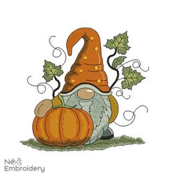 Autumn Gnome Embroidery Design. Thanksgiving Gnome. Leafs and Pumpkin design. 3 sizes