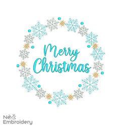 snowflakes wreath embroidery design, merry christmas ornaments embroidery design, holiday decor machine embroidery files