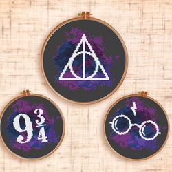 Set Harry Potter cross stitch pattern PDF Modern cross stitch Galaxy