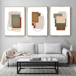 geometric print 3 piece wall art digital prints modern poster green beige art abstract geometric simple art minimalist