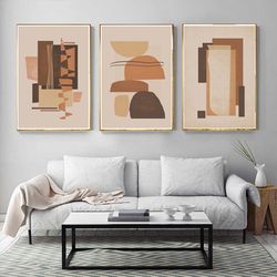 geometric print brown beige art 3 piece wall art digital prints living room decor modern poster abstract geometric