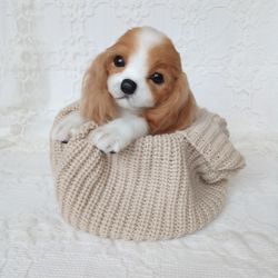 Puppy King Charles Spaniel realistic plush toy portrait by photo dog OOAK soft sculpture animal pet Order