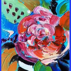 Rose Oil Painting Floral Original Art Flower Artwork for Walls, Funky Wall Art 3D Painting Impasto Textured by FusionArt