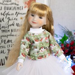 Santa sweatshirt for Ruby Red Fashion Friends doll 14.5 inches, RRFF Christmas costume, 14" doll outfit for Christmas