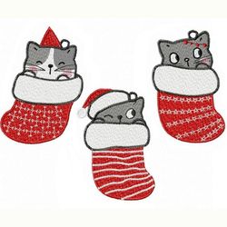 Christmas Cats In socks FSL embroidery design DIGITAL files for machine embroidery Freestanding lace