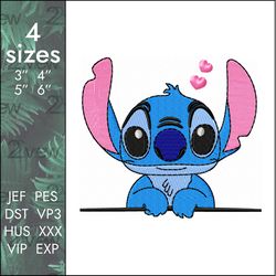 Stitch Embroidery Design, Lilo cute cartoon monster kid, 4 sizes