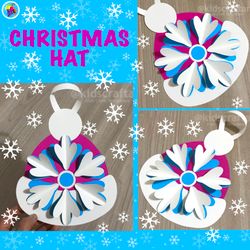 Printable Christmas Hat Snowflake Craft for Kids Winter Door Decor Craft Kindergarten Card Classroom Party Hanging Decor
