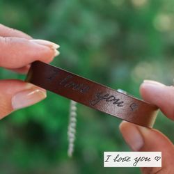 Handwriting bracelet, Signature bracelet, Personalized gift, Leather bracelet, Christmas gift, Valentine's day gift