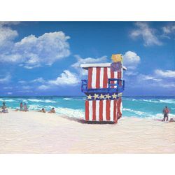 Miami Beach Painting Original Wall Art Seascape Art Ocean Artwork Small Painting 7" by 9.5" by TimPaintings