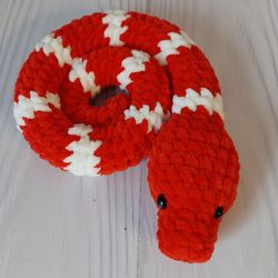 Red snake lovers. Crochet snake. Gift for her.
