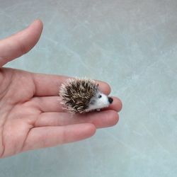 Cute tiny hedgehog animal brooch for women Needle felted wool replica pin Wool realistic hedgie Handmade animal jewelry