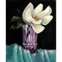 Still life Magnolia in a glass. Original oil painting 10x8''
