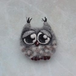 Needle felted cute owl brooch for women Handmade bird pin for girl Cute owlet jewelry gift