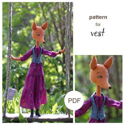 Doll vest sewing pattern - making clothes for doll fox – dressed up animal toy - pdf downloadable