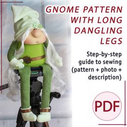 Gnome pattern with long dangling legs, Gnome sewing tutorial, digital download