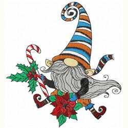 christmas gnome with poinsettia embroidery design 3 sizes digital files for machine embroidery