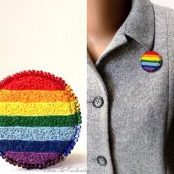 Embroidery Rainbow Unisex Brooch. Pride Pin. Jacket Pin. Pride Jewelry. LGBT Pin. Rainbow Badge. Best Friend Gift